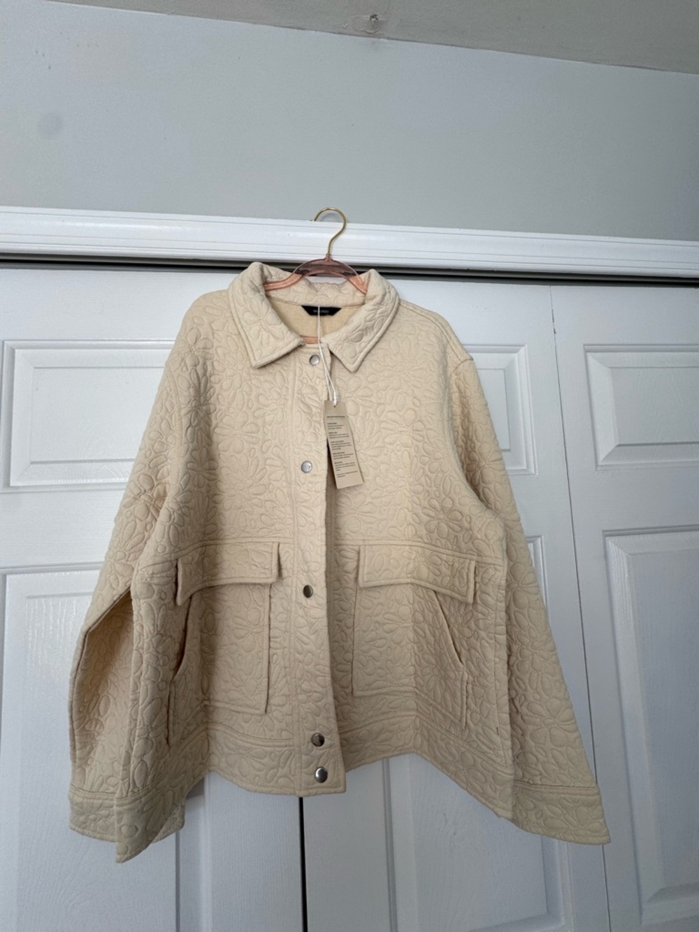 Women's Cream Quilted Utility Jacket with Patch Pockets